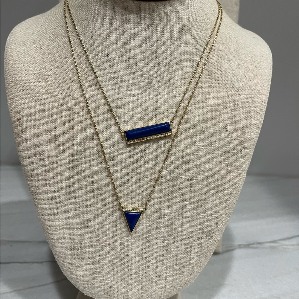 Stella & Dot Gold-Tone Layered Necklace with Blue Bar and Triangle